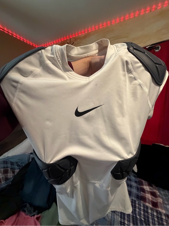 Nike Other - Nike White Compression Shirt with Black Swoosh and Black Pads